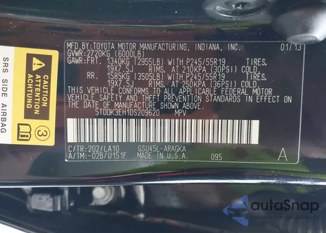 2013 Toyota Highlander Limited V6 from USA, damaged, VIN 5TDDK3EH1DS209620